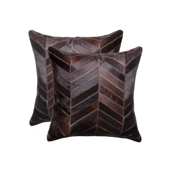 Natural Home Decor Torino Chevron Cowhide Pillow | 2-Piece | Chocolate | 18"x18" - Picture 1 of 2